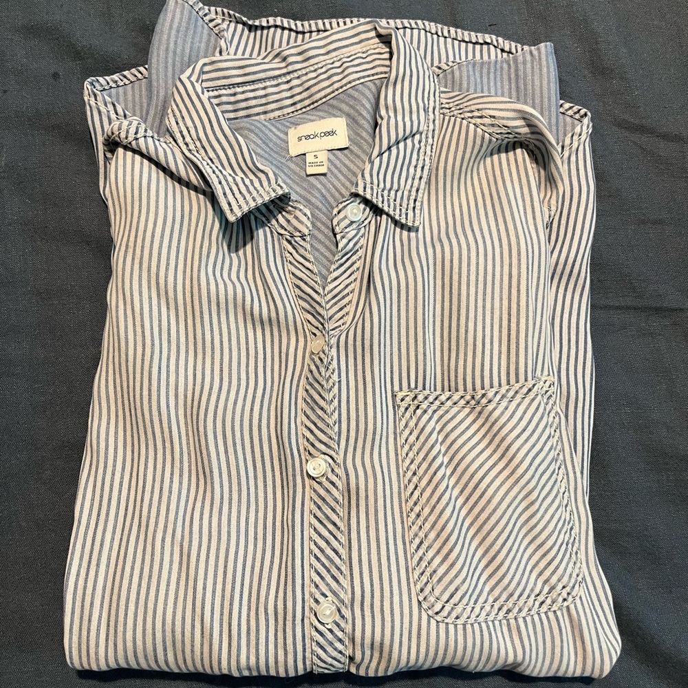 Sneak Peek Blue and White Striped Button Down Shirt